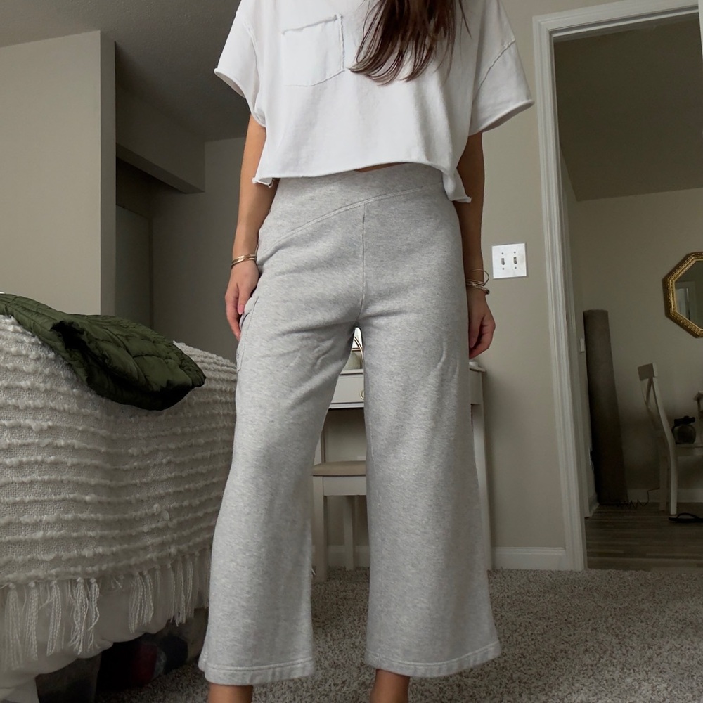 Free People Gray Women's Wide-Leg Pants Flare